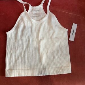 Cropped White Ribbed Sleeveless Tank Top